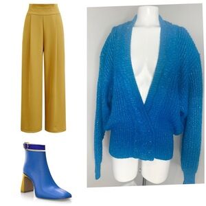 FIRST FASHION VINTAGE BLUE BUTTON FRONT SWEATER /POCKETS 
SIZE MEDIUM PRELOVED